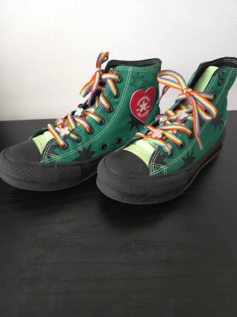 Converse Chuck Taylor All Stars Kids' Green High-Top Sneakers with Rainbow Laces